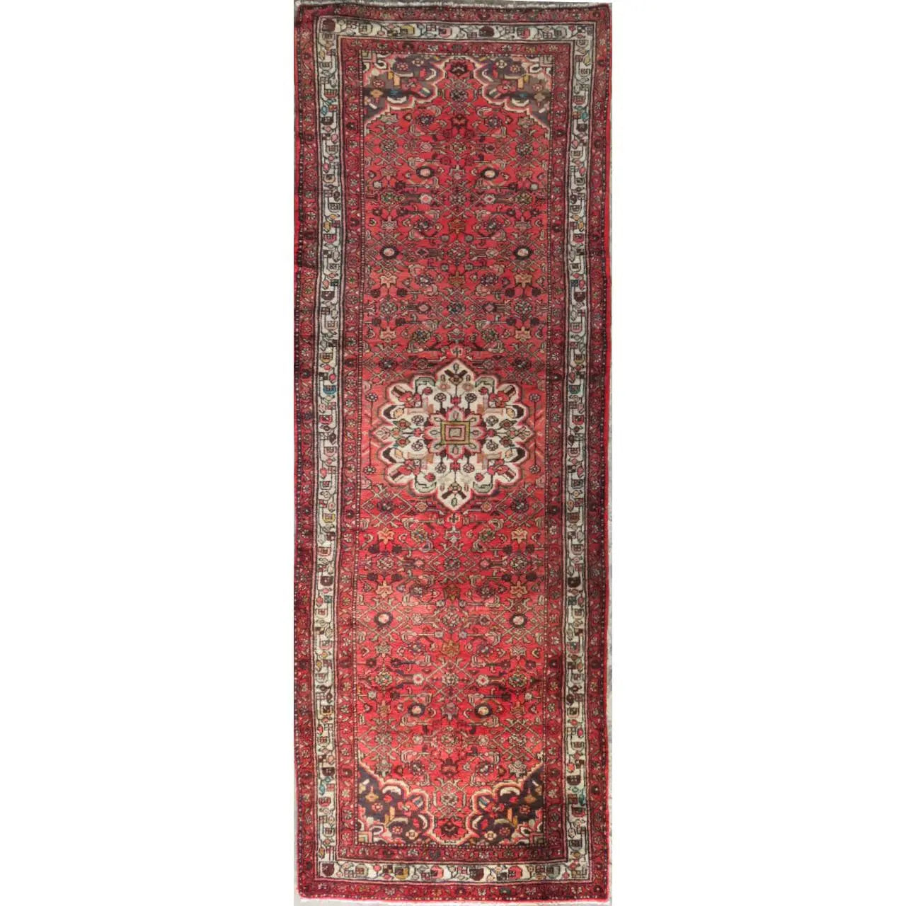 One Of The Kind Hand-Knotted Persian Wool Rug _ Luxurious Vintage Design, 11'6" x 3'5", Artisan Crafted